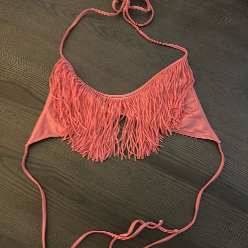 Luli Fama Cosita Buena String Bikini Top - Coral- Size Large